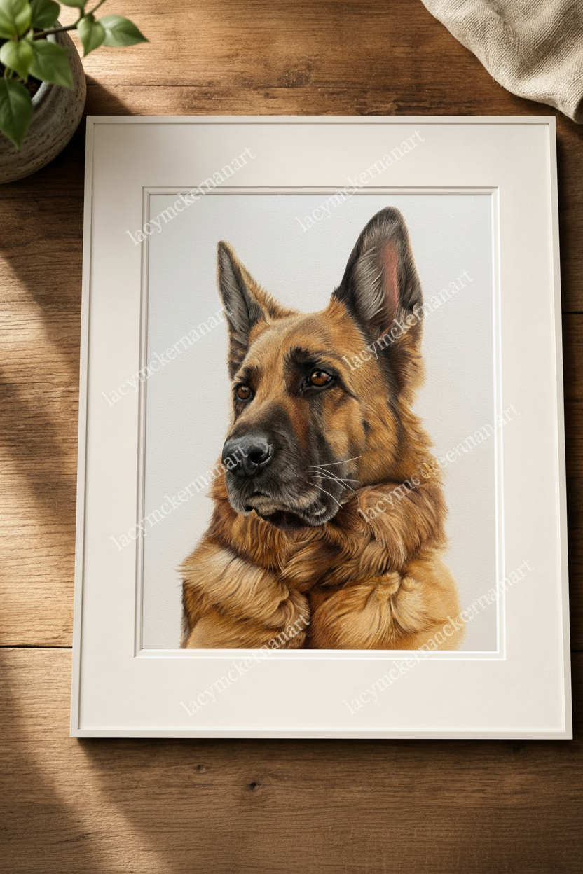 German Shepherd Fine Art Print – Realistic Dog Portrait