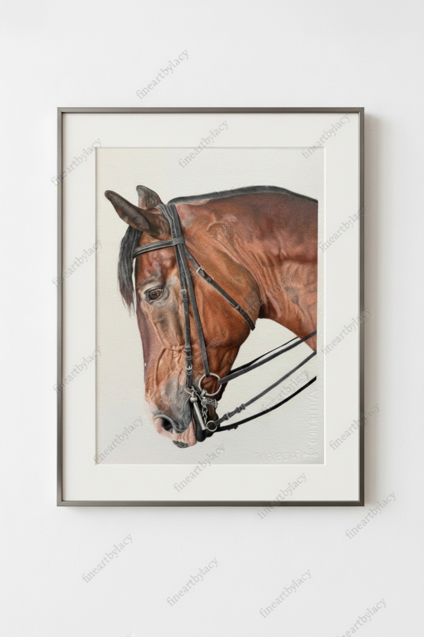 Bay Horse Coloured Pencil Print – Fine Art Equestrian Wall Art